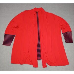 Cupio Red Open‑Front Cardigan Plus Size 3XL | Bold Ribbed Detail + Stripe Trim